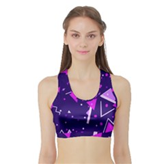 Purple Blue Geometric Pattern Sports Bra With Border