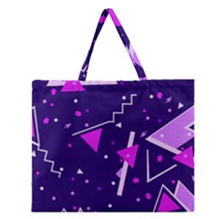 Purple Blue Geometric Pattern Zipper Large Tote Bag