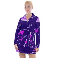 Purple Blue Geometric Pattern Women s Long Sleeve Casual Dress