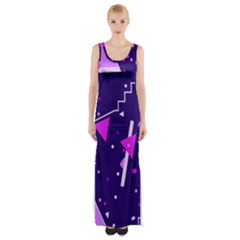 Purple Blue Geometric Pattern Maxi Thigh Split Dress