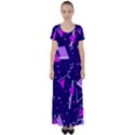 Purple Blue Geometric Pattern High Waist Short Sleeve Maxi Dress View1