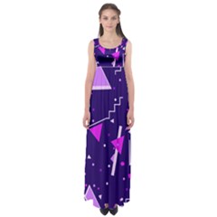 Purple Blue Geometric Pattern Empire Waist Maxi Dress