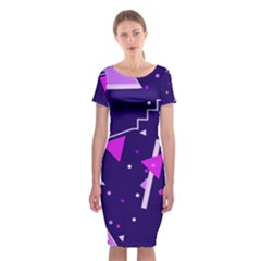 Purple Blue Geometric Pattern Classic Short Sleeve Midi Dress