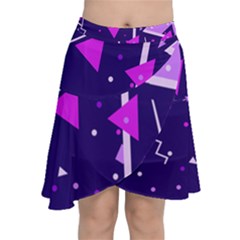 Purple Blue Geometric Pattern Chiffon Wrap Front Skirt