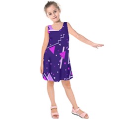 Purple Blue Geometric Pattern Kids  Sleeveless Dress