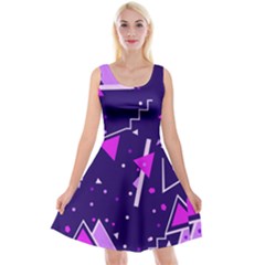 Purple Blue Geometric Pattern Reversible Velvet Sleeveless Dress