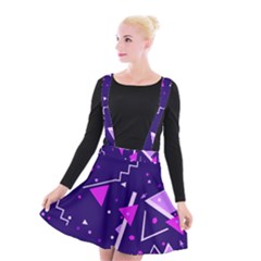 Purple Blue Geometric Pattern Suspender Skater Skirt