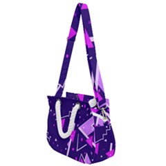 Purple Blue Geometric Pattern Rope Handles Shoulder Strap Bag