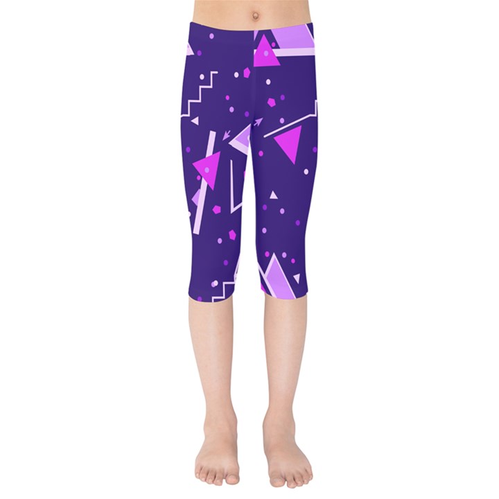 Purple Blue Geometric Pattern Kids  Capri Leggings 