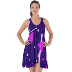 Purple Blue Geometric Pattern Show Some Back Chiffon Dress