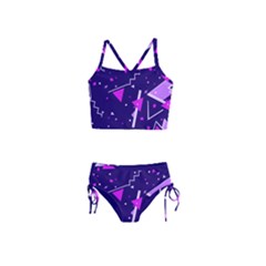 Purple Blue Geometric Pattern Girls  Tankini Swimsuit