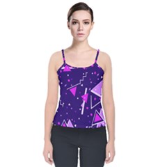 Purple Blue Geometric Pattern Velvet Spaghetti Strap Top by HermanTelo