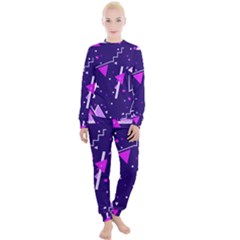 Purple Blue Geometric Pattern Women s Lounge Set