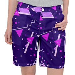 Purple Blue Geometric Pattern Pocket Shorts