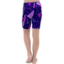 Purple Blue Geometric Pattern Kids  Lightweight Velour Cropped Yoga Leggings View4