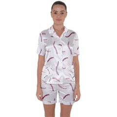 Plumelet Pen Ethnic Elegant Hippie Cute Satin Short Sleeve Pyjamas Set by HermanTelo