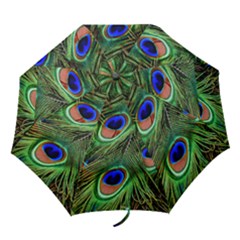 Peacock Feathers Plumage Iridescent Folding Umbrellas by HermanTelo