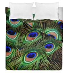 Peacock Feathers Plumage Iridescent Duvet Cover Double Side (queen Size) by HermanTelo