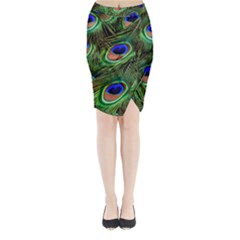 Peacock Feathers Plumage Iridescent Midi Wrap Pencil Skirt