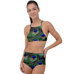 Peacock Feathers Plumage Iridescent High Waist Tankini Set