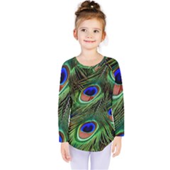 Peacock Feathers Plumage Iridescent Kids  Long Sleeve Tee