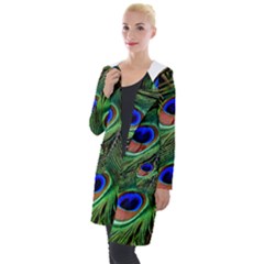 Peacock Feathers Plumage Iridescent Hooded Pocket Cardigan