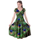 Peacock Feathers Plumage Iridescent Cap Sleeve Wrap Front Dress View1