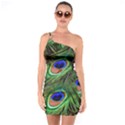 Peacock Feathers Plumage Iridescent One Soulder Bodycon Dress View1