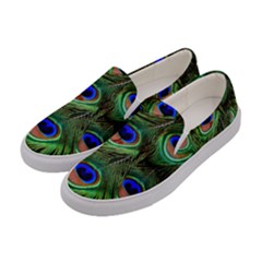 Peacock Feathers Plumage Iridescent Women s Canvas Slip Ons by HermanTelo