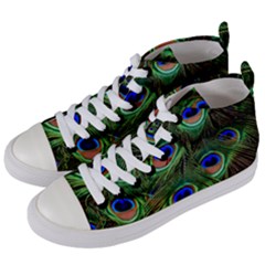 Peacock Feathers Plumage Iridescent Women s Mid-top Canvas Sneakers