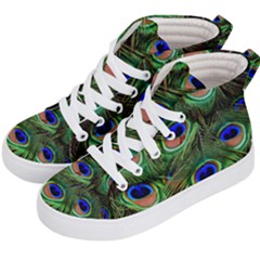 Peacock Feathers Plumage Iridescent Kids  Hi-top Skate Sneakers by HermanTelo