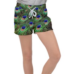 Peacock Feathers Plumage Iridescent Women s Velour Lounge Shorts