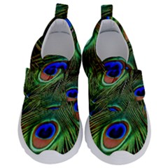 Peacock Feathers Plumage Iridescent Kids  Velcro No Lace Shoes by HermanTelo