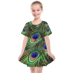 Peacock Feathers Plumage Iridescent Kids  Smock Dress by HermanTelo