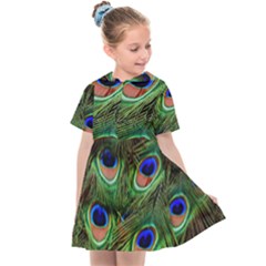 Peacock Feathers Plumage Iridescent Kids  Sailor Dress