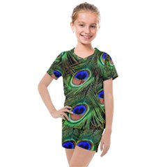 Peacock Feathers Plumage Iridescent Kids  Mesh Tee And Shorts Set