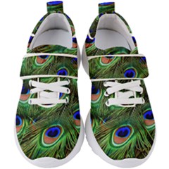 Peacock Feathers Plumage Iridescent Kids  Velcro Strap Shoes by HermanTelo