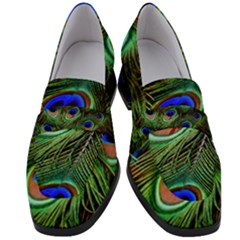 Peacock Feathers Plumage Iridescent Women s Chunky Heel Loafers by HermanTelo