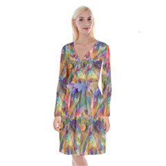 Polygon Wallpaper Long Sleeve Velvet Front Wrap Dress