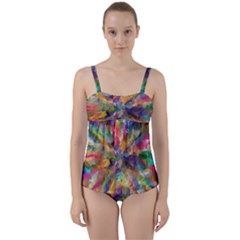 Polygon Wallpaper Twist Front Tankini Set