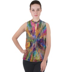 Polygon Wallpaper Mock Neck Chiffon Sleeveless Top