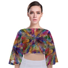 Polygon Wallpaper Tie Back Butterfly Sleeve Chiffon Top