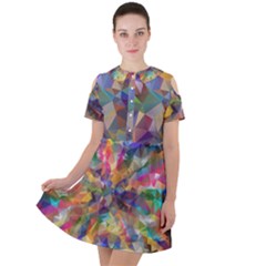 Polygon Wallpaper Short Sleeve Shoulder Cut Out Dress 