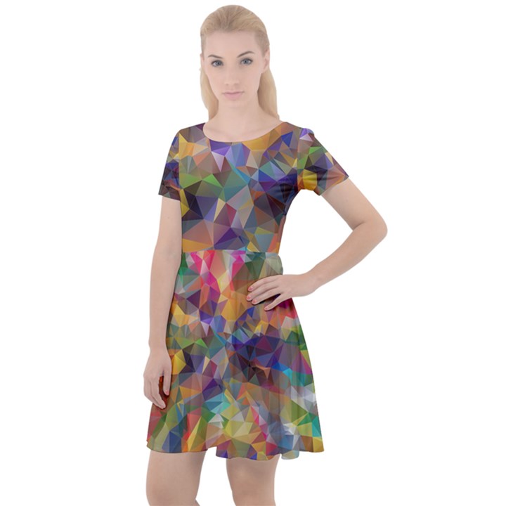 Polygon Wallpaper Cap Sleeve Velour Dress 