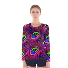 Peacock Feathers Color Plumage Women s Long Sleeve Tee