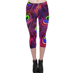 Peacock Feathers Color Plumage Capri Leggings 