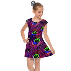 Peacock Feathers Color Plumage Kids  Cap Sleeve Dress