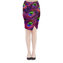 Peacock Feathers Color Plumage Midi Wrap Pencil Skirt