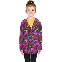 Peacock Feathers Color Plumage Kids  Double Breasted Button Coat