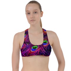 Peacock Feathers Color Plumage Criss Cross Racerback Sports Bra